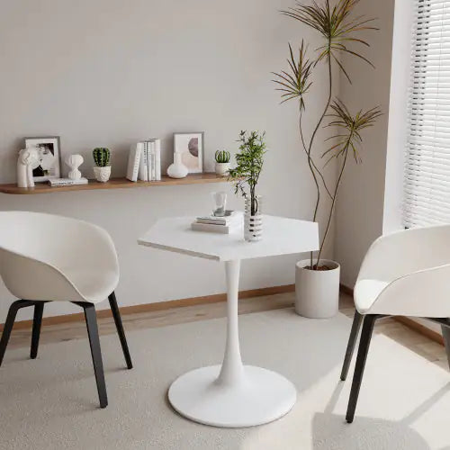 31.5" Modern Hexagonal Coffee Table – White Faux Marble Top with Metal Base, Small Space Accent Table for Living Room, Kitchen, or Dining Room