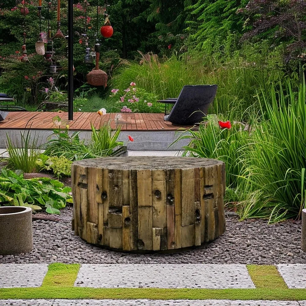 18.5" Farmhouse Barrel Shaped Coffee Table – Indoor/Outdoor Magnesium Oxide SHS6003
