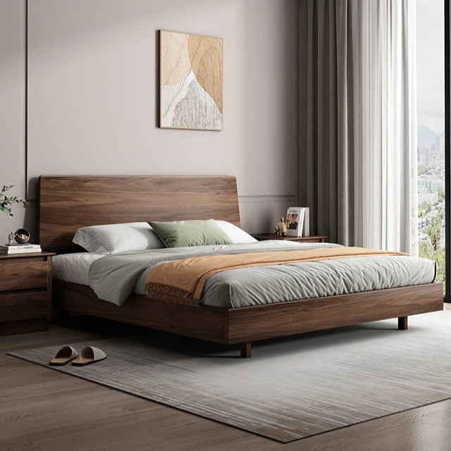 Modern North American Black Walnut Solid Wood Bed – Single/Double, Minimalist Design, Frame Structure