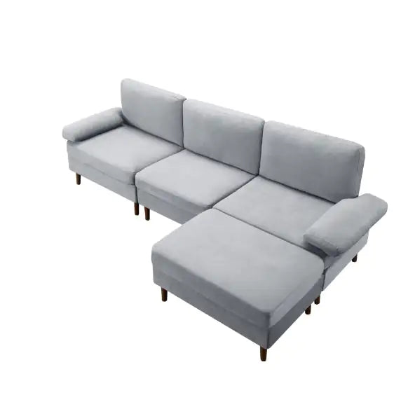 102.4" Modular Sectional Sofa with Movable Ottoman, Light Gray Velvet Sofa for Small Spaces, Apartments & Offices