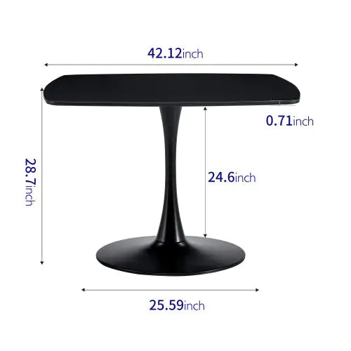 42" Black Mid-Century Pedestal Dining Table for 4-6 People, Round MDF Top, Matte Black Finish