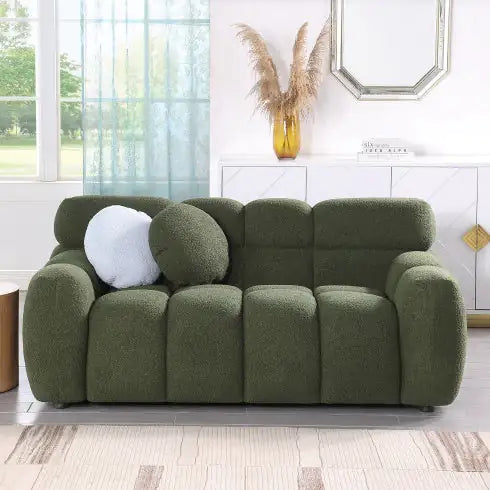 SHS-64.96" Light Brown Boucle Marshmallow Sofa – 2 Seater, Rolled Arms, Modern Plush Couch