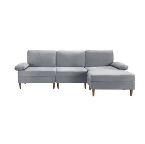 102.4" Modular Sectional Sofa with Movable Ottoman, Light Gray Velvet Sofa for Small Spaces, Apartments & Offices
