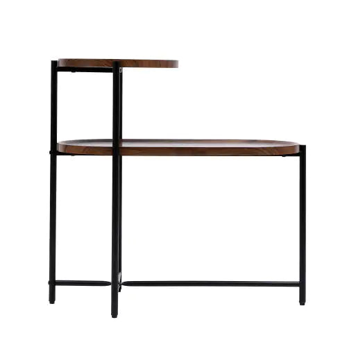 SHS-Modern 2-Tier Small Coffee Table with Wood Storage Shelf – Oval Sofa Side Table for Living Room or Bedroom, Walnut Brown