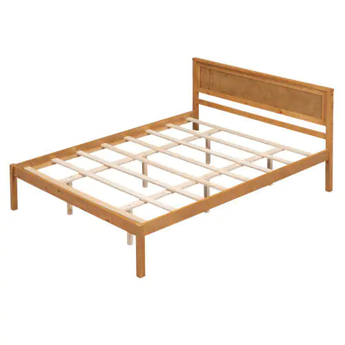 Platform Bed Frame with Headboard, Wood Slat Support, No Box Spring Needed, Queen, Oak Finish