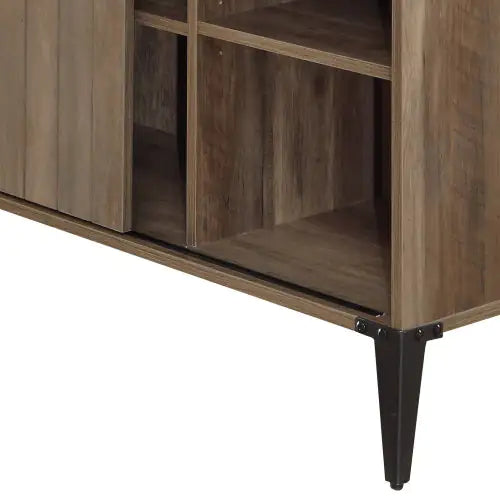 Rustic Oak L-Shaped Writing Desk with Sliding Barn Door & USB Ports