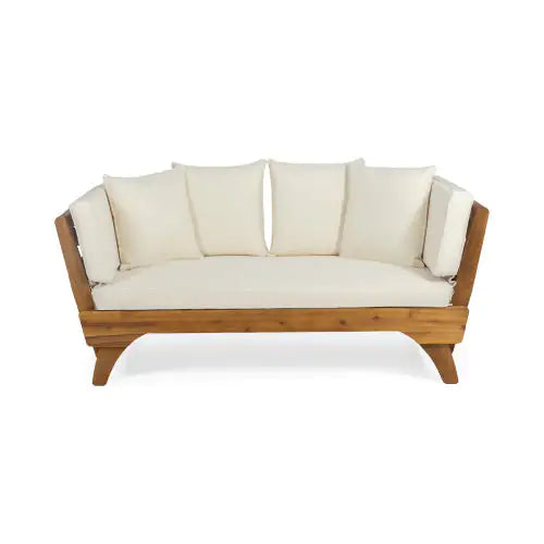 Serene Sofa Bed, Full Size, Acacia Wood Frame, Waterproof Cushions, Teak Fabric Upholstery