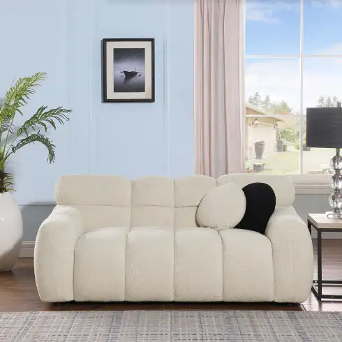 SHS-64.96" Light Brown Boucle Marshmallow Sofa – 2 Seater, Rolled Arms, Modern Plush Couch