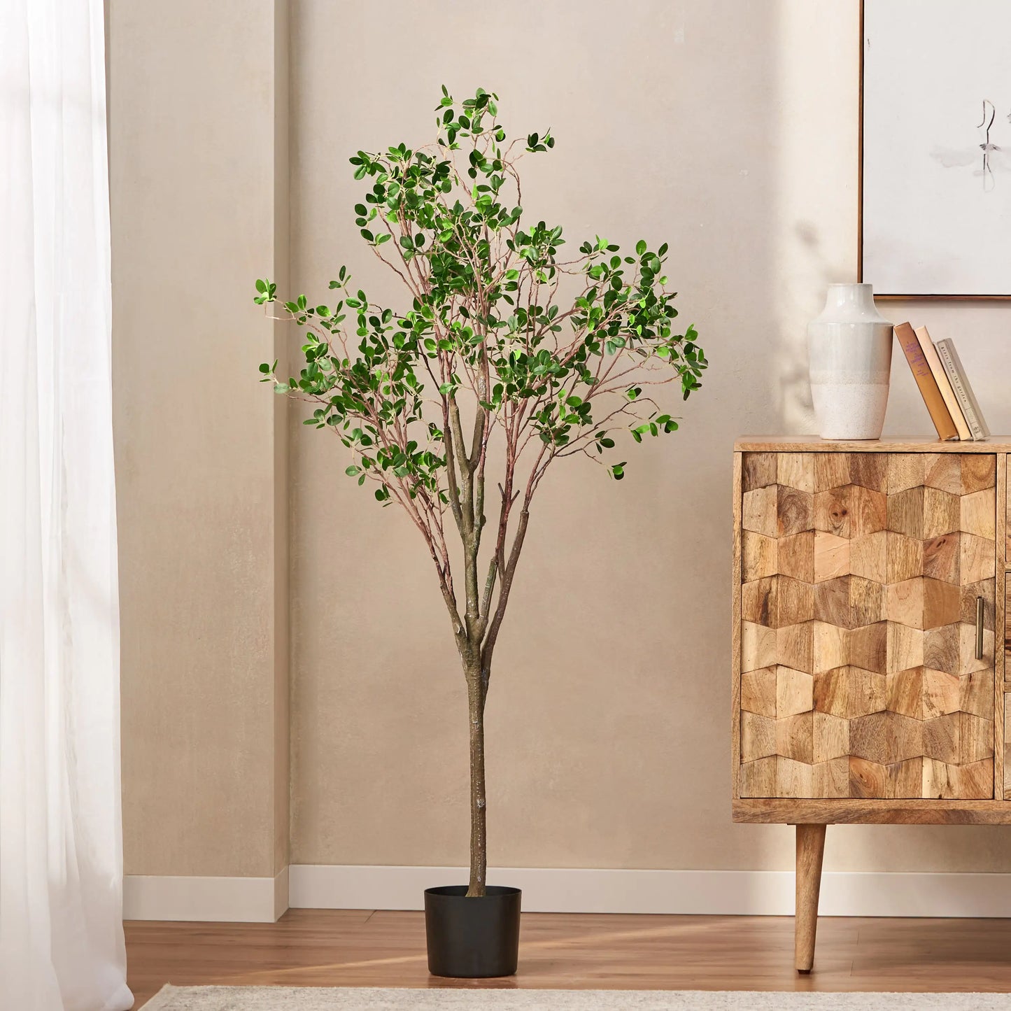 Artificial Milano Leaf Bonsai Tree – Pre-Potted Foliage Tree, 59" Tall