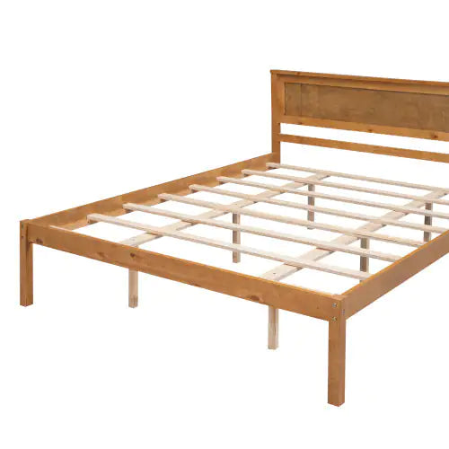 Platform Bed Frame with Headboard, Wood Slat Support, No Box Spring Needed, Queen, Oak Finish