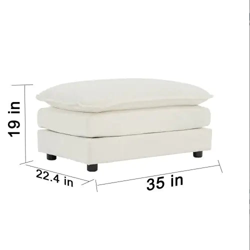 Chenille Fabric Ottoman Footrest for 2, 3, and 4 Seater Sofas, White Chenille Upholstery