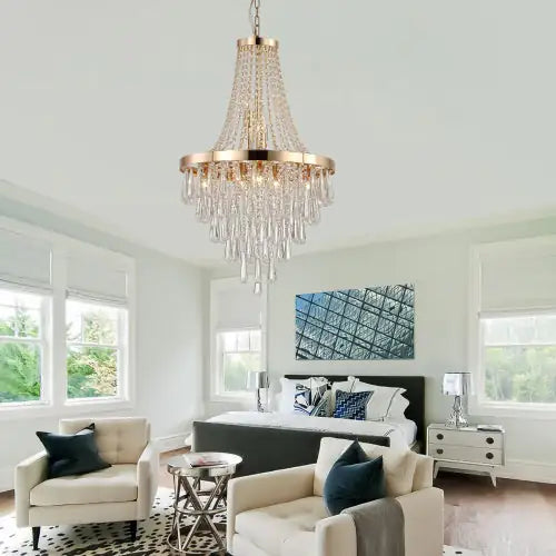 Gold Crystal Chandelier, Modern Luxury Large Ceiling Light Fixture for Living Room, Dining Room, Bedroom, Hallway (Bulbs Not Included)