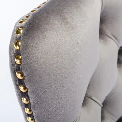 A&A Furniture Velvet Tufted Office Chair with Gold Metal Base, Adjustable Swivel Desk Chair (Grey)