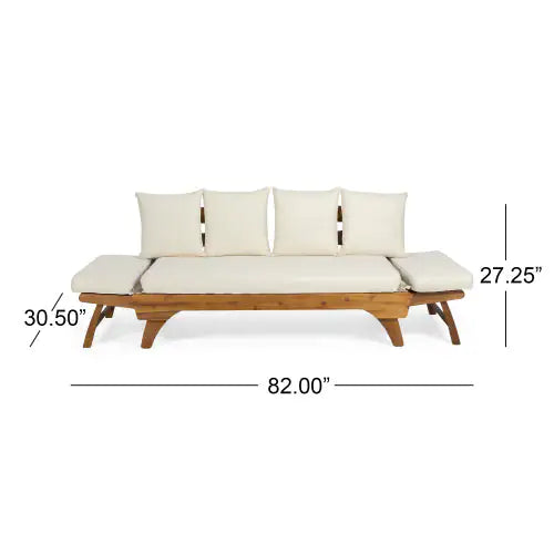 Serene Sofa Bed, Full Size, Acacia Wood Frame, Waterproof Cushions, Teak Fabric Upholstery