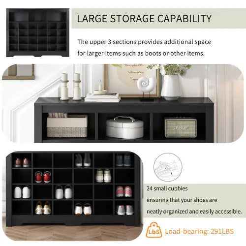 ON-TREND Modern 24-Shoe Cabinet Console, Multifunctional Sideboard with Curved Base, Black