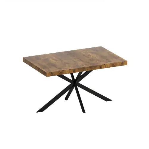 55.11" - 70.86" Retro Rectangular Stretch Dining Table with Antique Wood Top, Black Relief Plate, Metal Cross Iron Foot Base & Storage Box
