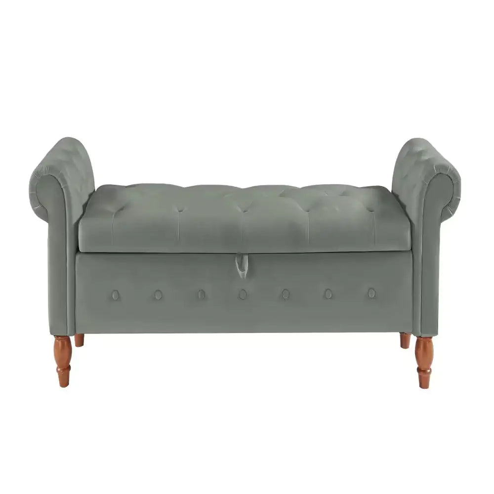SHS-Grey Velvet Multifunctional Storage Rectangular Sofa Stool, Stylish & Versatile