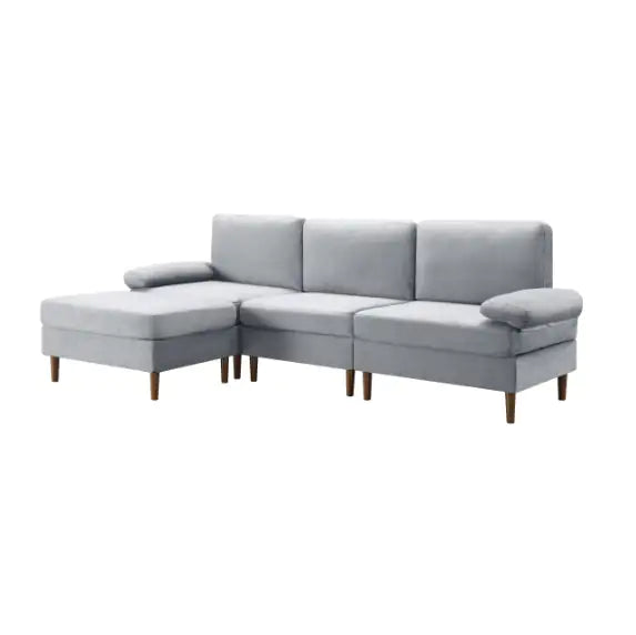 102.4" Modular Sectional Sofa with Movable Ottoman, Light Gray Velvet Sofa for Small Spaces, Apartments & Offices