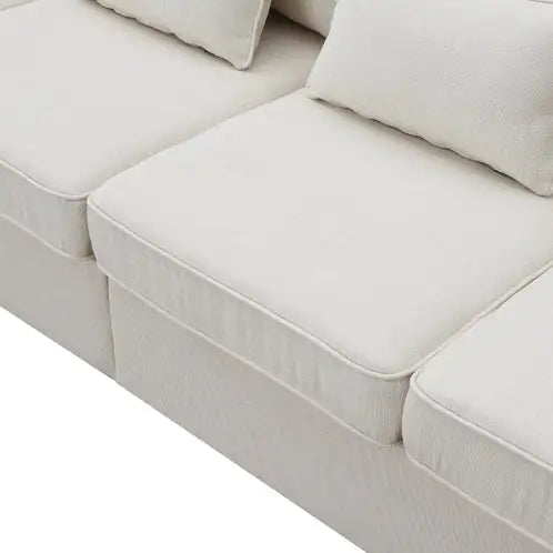 104" Modern 4-Seater Linen Fabric Sofa with Storage Pockets & Pillows – Minimalist Couch for Living Room, Apartment, Office – Beige