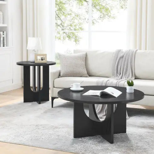 SHS- Modern Minimalist Coffee Table – 35.8" Black Solid Wood Nordic Style Center Table for Living Room, Office, or Apartment