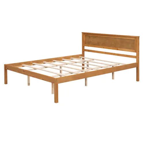 Platform Bed Frame with Headboard, Wood Slat Support, No Box Spring Needed, Queen, Oak Finish