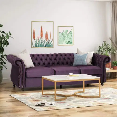 Luxurious 3-Seater Purple Velvet Sofa – Classic & Contemporary Design