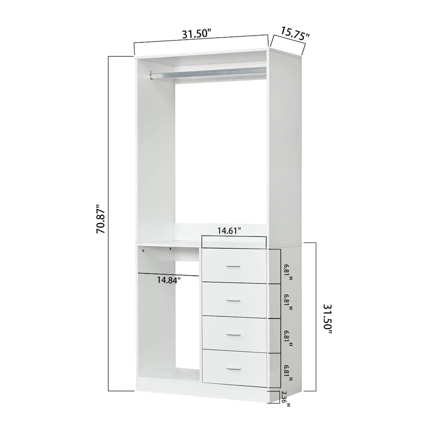 Modern Freestanding Armoire Wardrobe Closet with Shelves, Hanging Rods & Suitcase Storage – MDF Durable Storage Organizer for Bedroom