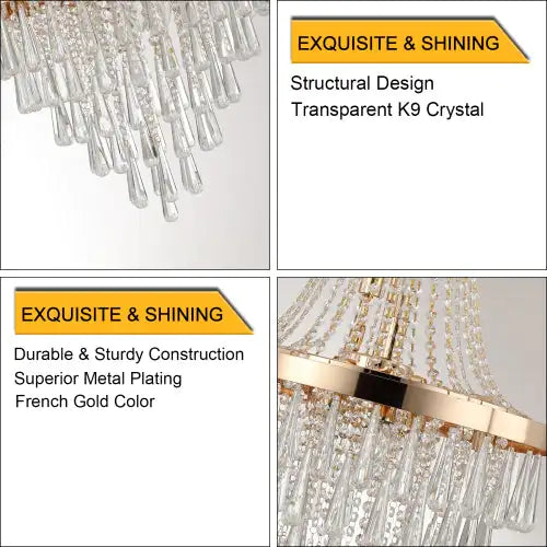 Gold Crystal Chandelier, Modern Luxury Large Ceiling Light Fixture for Living Room, Dining Room, Bedroom, Hallway (Bulbs Not Included)