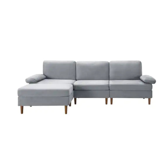 102.4" Modular Sectional Sofa with Movable Ottoman, Light Gray Velvet Sofa for Small Spaces, Apartments & Offices