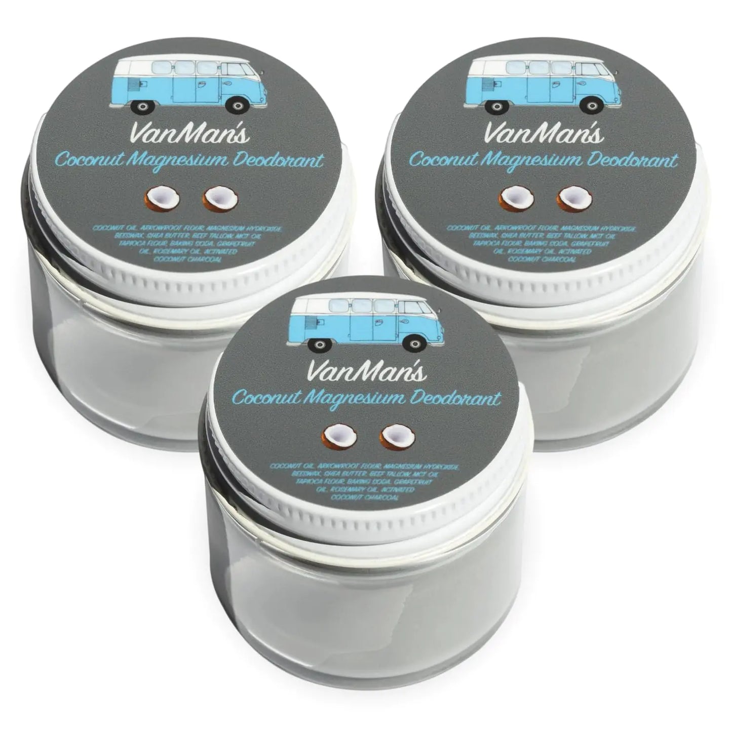 Vanman’s Handmade Coconut & Magnesium Deodorant (3 Pack) – Natural Odor Control for Men & Women – Aluminum-Free Baking Soda Deodorant – 2.5 oz Each