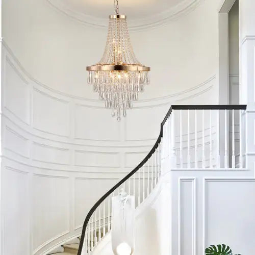 Gold Crystal Chandelier, Modern Luxury Large Ceiling Light Fixture for Living Room, Dining Room, Bedroom, Hallway (Bulbs Not Included)