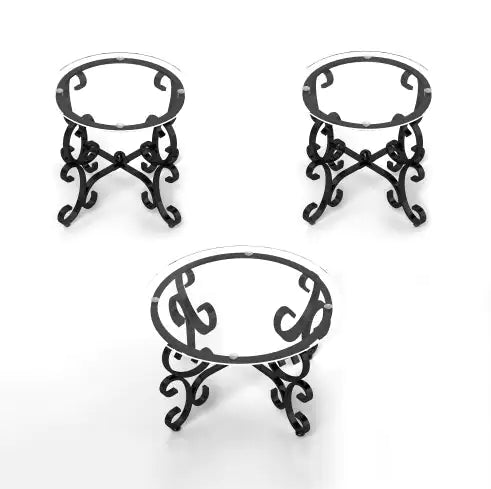 SHS-3-Piece Glass Coffee Table Set – Modern Round Coffee & End Tables with Tempered Glass Top and Metal Frame, Rustic Black Living Room Furniture