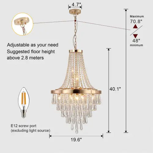 Gold Crystal Chandelier, Modern Luxury Large Ceiling Light Fixture for Living Room, Dining Room, Bedroom, Hallway (Bulbs Not Included)