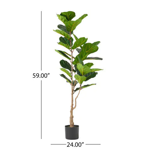 Artificial Violin Leaf Fig Tree - Pre-Potted Faux Plant 59" Tall