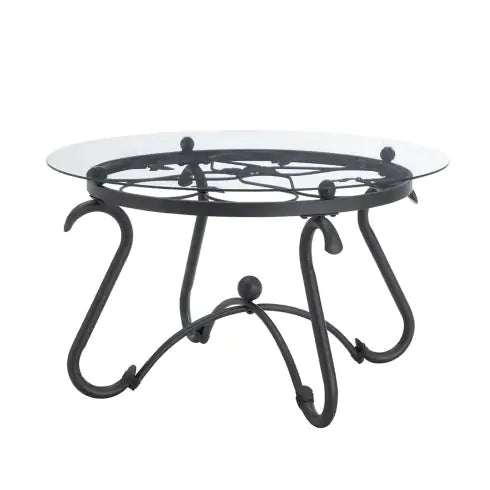 SHS-2-Piece Round Glass Coffee Table Set – Rustic Black Tempered Glass & Metal End Tables for Living Room