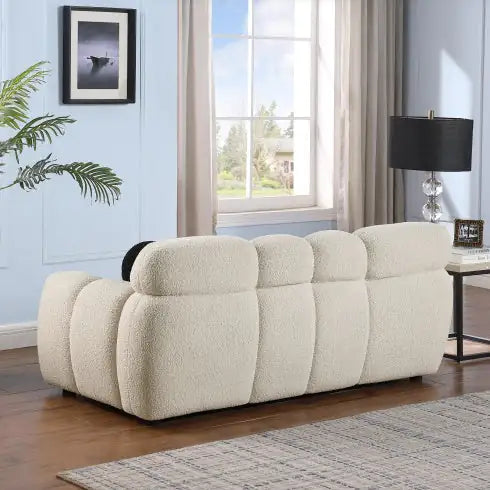 SHS-64.96" Light Brown Boucle Marshmallow Sofa – 2 Seater, Rolled Arms, Modern Plush Couch