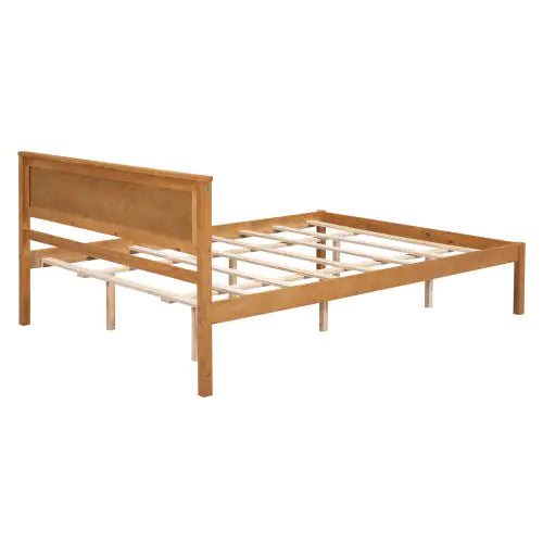 Platform Bed Frame with Headboard, Wood Slat Support, No Box Spring Needed, Queen, Oak Finish