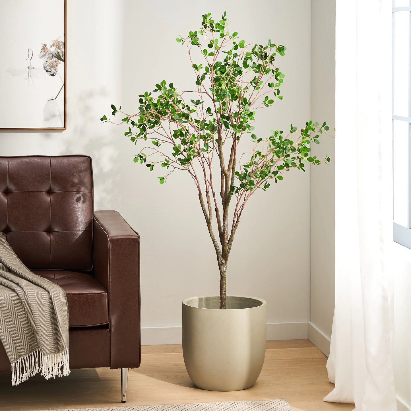 Artificial Milano Leaf Bonsai Tree – Pre-Potted Foliage Tree, 59" Tall