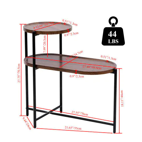 SHS-Modern 2-Tier Small Coffee Table with Wood Storage Shelf – Oval Sofa Side Table for Living Room or Bedroom, Walnut Brown