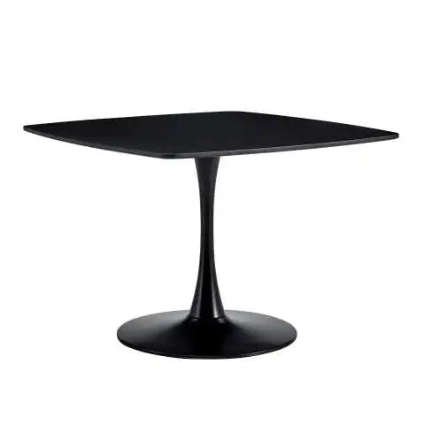 42" Black Mid-Century Pedestal Dining Table for 4-6 People, Round MDF Top, Matte Black Finish