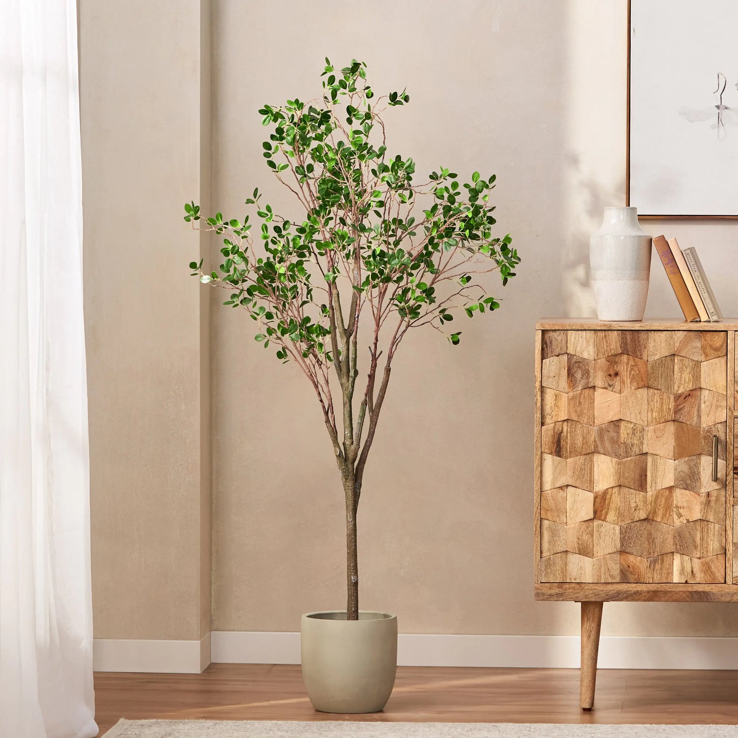 Artificial Milano Leaf Bonsai Tree – Pre-Potted Foliage Tree, 59" Tall