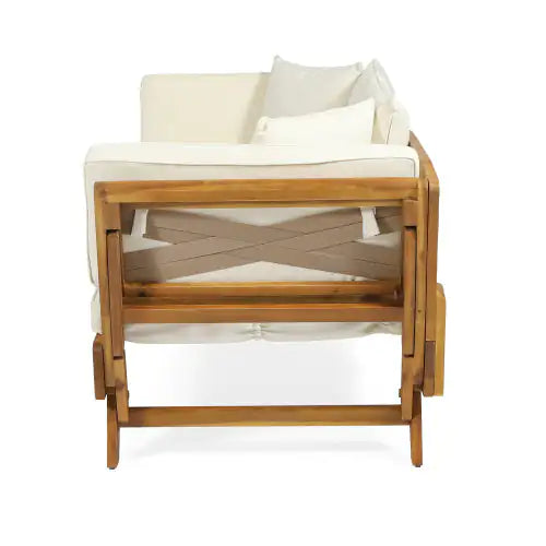 Serene Sofa Bed, Full Size, Acacia Wood Frame, Waterproof Cushions, Teak Fabric Upholstery