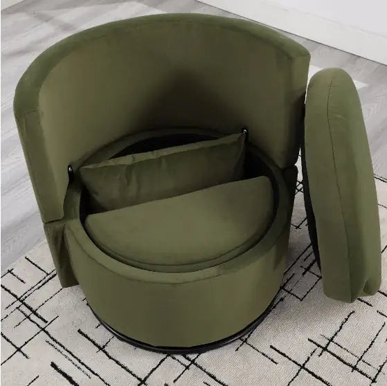 Upholstered Bucket Dining Chair with Ottoman - Fabric Side Chair with Storage, Swivel Armchair for Living Room, Beige & Olive