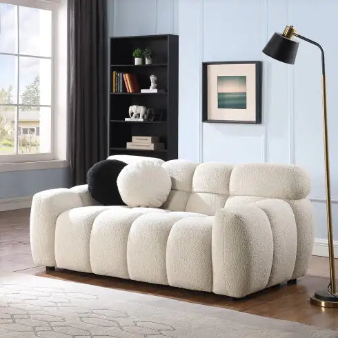 SHS-64.96" Light Brown Boucle Marshmallow Sofa – 2 Seater, Rolled Arms, Modern Plush Couch