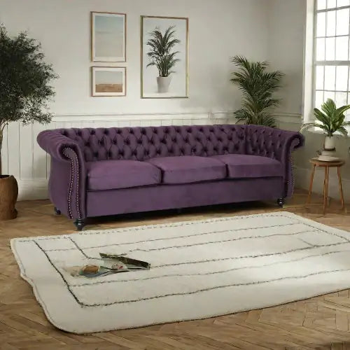 Luxurious 3-Seater Purple Velvet Sofa – Classic & Contemporary Design