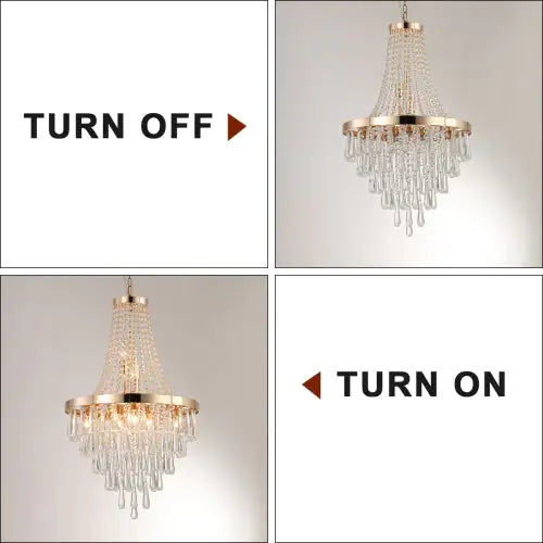 Gold Crystal Chandelier, Modern Luxury Large Ceiling Light Fixture for Living Room, Dining Room, Bedroom, Hallway (Bulbs Not Included)