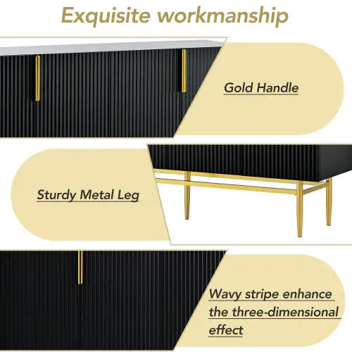 SHS- Modern Black 4-Door Sideboard Buffet Cabinet with Gold Handles – TREXM Storage Console for Dining, Living Room, Hallway, Bedroom