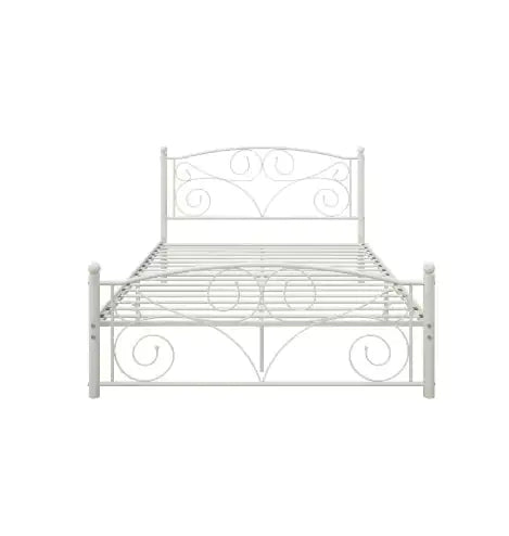 Full Size Unique Flower Metal Bed Frame with Headboard & Footboard, Sturdy System, No Box Spring Needed