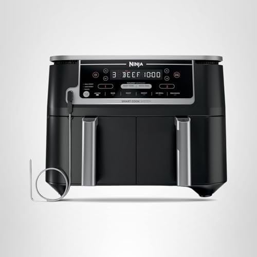Ninja DZ550 Foodi 10 Quart 6-in-1 DualZone Smart XL Air Fryer with 2 Independent Baskets, Smart Cook Thermometer for Perfect Doneness, Match Cook & Smart Finish to Roast, Dehydrate & More, BLACK