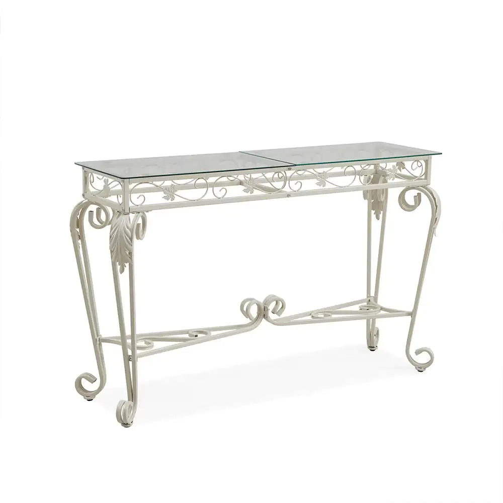 2-Tier White Tempered Glass Console Table with Storage Shelf – Modern Entryway & Sofa Table